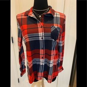 Rue 21 Red blue plaid long sleeve blouse Size XL